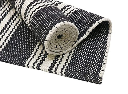 Hand Woven 100% Cotton Yoga Mat- Thick Handloom Made in India- for Gym Floor Exercise - Runner for Bedroom - color: Charcoal