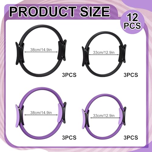 12 Pcs Pilates Rings 14 Inch and 12 Inch Exercise Ring Magic Circle Yoga Ring Lightweight Flexible Workout for Fitness Training Physical Therapy Full-Body Toning and Shaping - color: Black,Purple