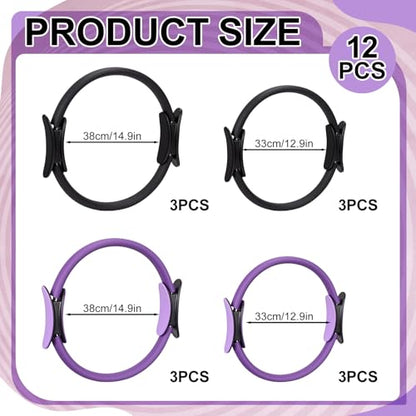 12 Pcs Pilates Rings 14 Inch and 12 Inch Exercise Ring Magic Circle Yoga Ring Lightweight Flexible Workout for Fitness Training Physical Therapy Full-Body Toning and Shaping - color: Black,Purple