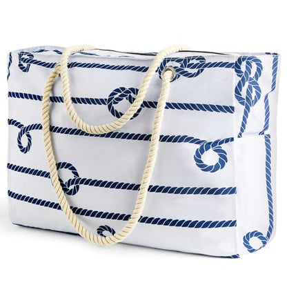 SRISE Large Beach Bag for Women & Men, Beach Bags Waterproof Sandproof, Travel Tote Bag, Swim Pool Bag for Family Outdoor - color: Knot