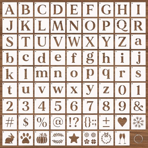 80 Pcs 3 x 3 Inch Alphabet Letter Stencils, Reusable Plastic Letter Number Symbol Drawing Template Kit for Painting on Wood, Wall, Fabric, Rock, Signage, Door Porch - style: Alphabet