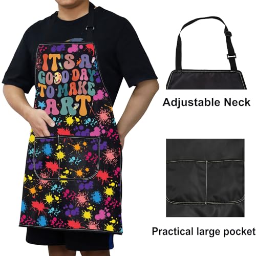 WZMPA Artist Painters Apron With Pockets - It's A Good Day to Make Art - Adjustable Apron for Teacher, Lover, Student Gift - color: Make Art F Bl