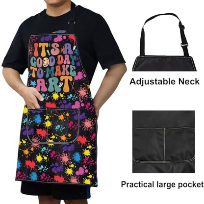 WZMPA Artist Painters Apron With Pockets - It's A Good Day to Make Art - Adjustable Apron for Teacher, Lover, Student Gift - color: Make Art F Bl