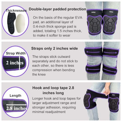 Gardening Knee Pads for Women, Thick Cushion with Straps, Purple XL, 1 Pair - color: Bear Purple, size: X-Large