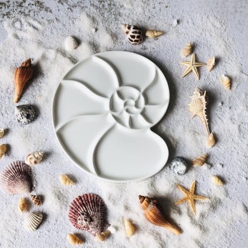 Bower Bird Ceramic Paint Palette Round Conch，Artist Professional Porcelain Watercolor Palette，Acrylic Gouache Watercolor Mixing Tray-6.7Inch