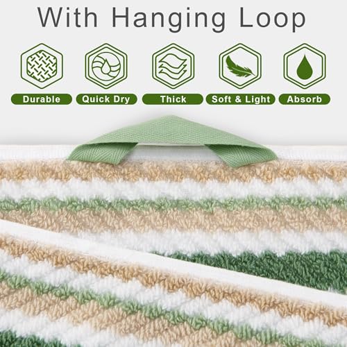 VOOVA & MOVAS Striped Towels 6 Pack, 100% Cotton, Sage Green - color: Sage + Green + Beige Striped, size: 6 PCS Bathroom Towels