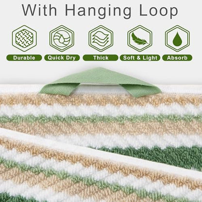 VOOVA & MOVAS Striped Towels 6 Pack, 100% Cotton, Sage Green - color: Sage + Green + Beige Striped, size: 6 PCS Bathroom Towels