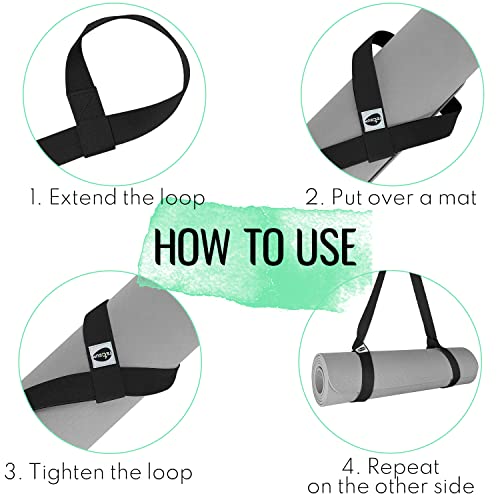 TECEUM Bundle of 2 Items – Yoga Mat Strap Blackberry 64 IN & Stretching Strap for Yoga Light Blue Polypropylene 1.5” – Mat Holder Sling For All Mats – Leg Strap for Exercising, Physical Therapy
