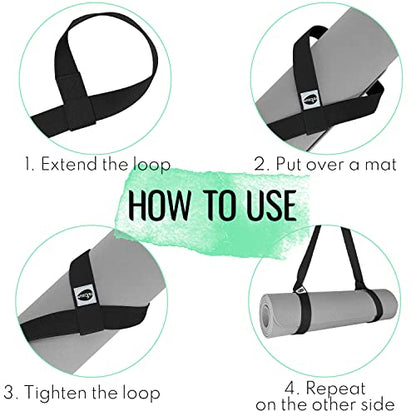TECEUM Yoga Mat Strap – Extra Soft & Thick Cotton Carrier for All Mats - color: Black, size: 64 IN
