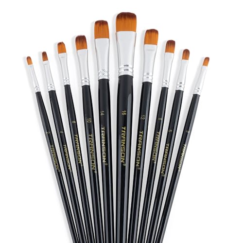 Transon Synthetic Filbert Paint Brush Set 10pcs for Acrylic Watercolor Gouache Art Painting and Body Craft Painting - size: Filbert 10 PCS