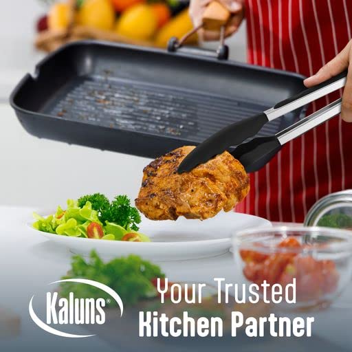 Kaluns Silicone Spatula Set, 4 Rubber Spatulas 600°F Heat Resistant, Nonstick Seamless Design with Stainless Steel Core, Dishwasher Safe, BPA free, Bonus Tongs Included - color: 4 Pcs + Tongs Black