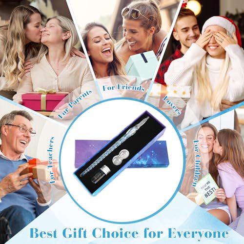 Luxiv Glass Ink Pen Set, Glass Dip Pen with Fluorescent Ink and Pen Holder Art Crystal Glass Pens for Signatures, Business Christmas Gift Glass Ink Pens (Blue, Basic) - color: Blue, style: Basic