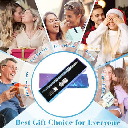 Luxiv Glass Ink Pen Set, Glass Dip Pen with Fluorescent Ink and Pen Holder Art Crystal Glass Pens for Signatures, Business Christmas Gift Glass Ink Pens (Blue, Basic) - color: Blue, style: Basic