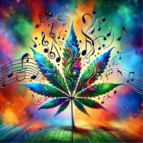 ckdiluy Trippy Leaves Diamond Art Kits for Adults Beginners, 5D DIY Music Notes Diamond Painting Kits, Full Round Drill Diamonds Dots Gem Art Crystal, Home Wall Decor 13.8X13.8 Inch - color: WDZSH-040