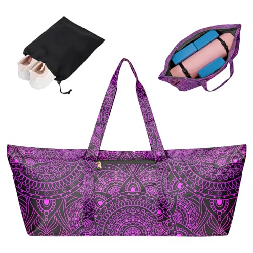 Yoga Mat Bag for Women Men Large Yoga Bag Travel | Gym Bag for Pilates Office Beach Workout, Yoga Mat Tote Carrier with Mat Strap for 1/4" 1/2" Thick Exercise Yoga Mat - color: Purple Flower Yoga Bag