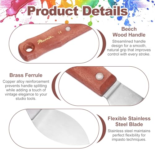 MECCANIXITY Pack of 1 Large Palette Knife No.14, 10.6" Long Palette Knives with Stainless Steel Flexible Spatula Pallet Knife and Wood Handle for Scraping, Mixing, Oil Acrylic Painting Canvas - style: No.14