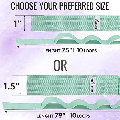 TECEUM Yoga Strap Bundle - Light Green Polypropylene 1' Stretching Strap & Deep Raspberry Cotton Blend 64 IN Yoga Mat Sling