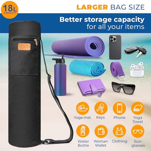 UDANA Canvas Yoga Mat Bag for Women & Men, Full-Zip Carrier with 3 Pockets & Adjustable Strap, Stylish Gym & Pilates Bag – Available in Multiple Sizes