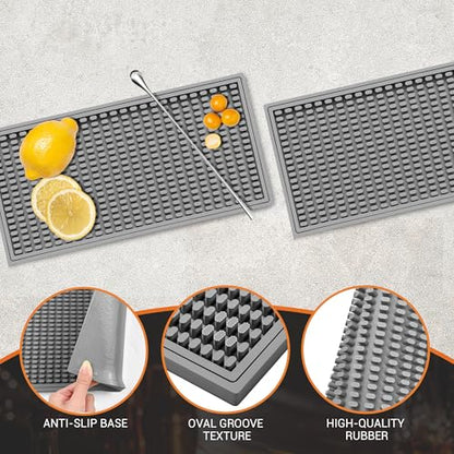 ZJWZLG Bar Mat 5.9"x11.8"(2Pcs) Non-Slip Rubber Bar Mat, Spill Proof & Flat Design,Easy to Clean Textured Surface for Home Bar,Coffee Station, Bartending - Protects Countertops & Glassware(Gray). - color: Gray, size: 6" x 12"