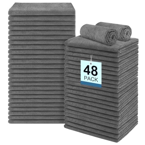 UNIMADE 48 Pack Gym Towels Set - Highly Absorbent and Quick Drying Microfiber Salon Towels, Premium Hand Cloths for Bathroom, Gym, Shower, Hotel, and Spa - 16x27 inch (Grey) | Highly Absorbent and Quick Drying Premium Hand Cloths for Bathroom, Gym, Shower