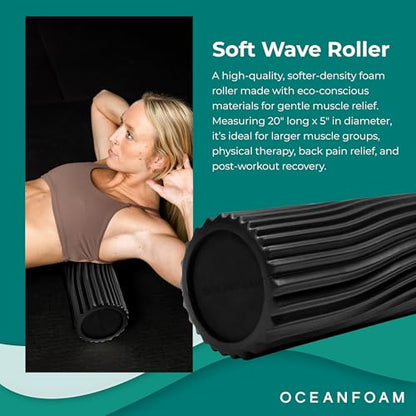 Oceanfoam Soft Tidal Roller (Black) - Low Density Foam Roller for Physical Therapy, Back Pain, Excercise & Stretching - Wave Textured - Yoga, Athletics, & Wellness - Full Size, 20" x 5" - color: Black