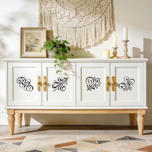 12 Pcs Flower Swirls Stencil 7.87x7.87 Inch Leaf Scroll Reusable Wall Stencil Boho Floral Templates Painting Stencils Set Flourish Swirls Stencils for Cement Wood Furniture DIY Home Decor