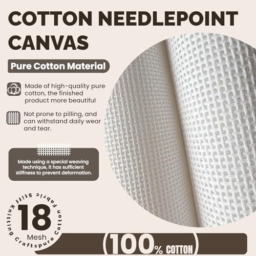 Needlepoint Blank Canvas 18 Mesh 19"x17" White, Rolled Crease-Free | 100% Pure Cotton, Rolled to Avoid Creases for Cross Stitch, Embroidery & DIY Crafts