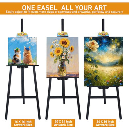Black Smiley Wooden Easel for Painting, Wedding Signs & Display | Adjustable foldable black easel for painting canvas. Sturdy A-frame stand for wedding signs, displays & studio. - color: Black