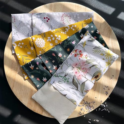 100% USA Handmade, Washable Cotton Eye Pillow 9", Moist Heat Eye Compress, Unscented Hot/Cold Therapy Pack (Mustard Floral, Rice) - color: Mustard Floral