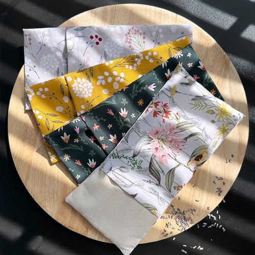100% USA Handmade, Washable Cotton Eye Pillow 9", Moist Heat Eye Compress, Unscented Hot/Cold Therapy Pack (Mustard Floral, Rice) - color: Mustard Floral