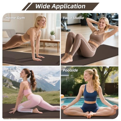 HAHE Wide Yoga Mat 72"x32"x0.4" Thick Pilates Mat with Carrying Strap | Exercise Mats for Home Workout, Wide Non-slip Exercise Mats, Double-Sided POE Fitness Mat for Yoga, Pilates & Travel - color: Dark Brown+Beige
