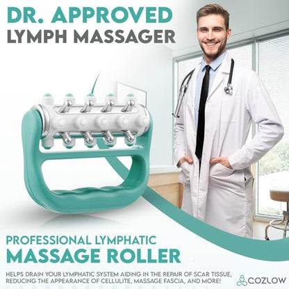 MyoRelease Lymphatic Drainage Massager - Green - Handheld Massage Roller | Cozlow - fascia release massage tool for shoulder, neck, belly, thigh, leg, back, glutes - helps reduce cellulite appearance - color: Green