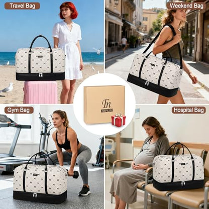IBFUN Weekender Bags for Women, 21" Travel Duffle Bag with Shoe Compartment - color: E8-Beige