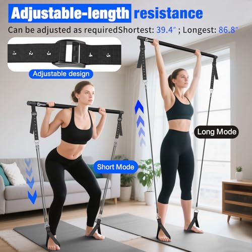 Bbtops Pilates Bar Kit with Resistance Bands,Pilates Bar with Stackable Bands Workout Equipment for Legs,Hip,Waist and Arm,Exercise Fitness Equipment for Women & Men Home Gym Yoga Pilates - color: Matte Black