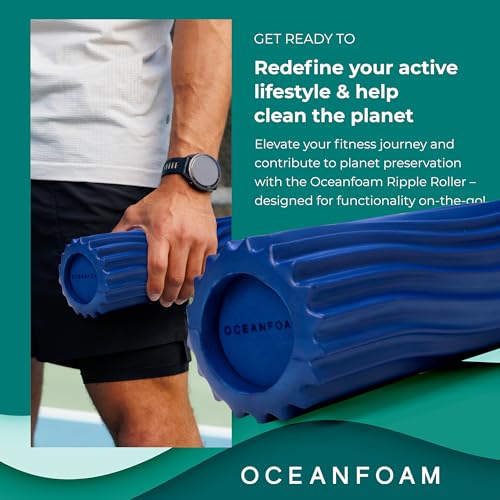 Oceanfoam Ripple Travel Foam Roller (11" x 3.35") Firm Mini Foam Roller for Physical Therapy, Deep Tissue Massage, Back Pain - High Density, Ergonomic Wave Textured - Yoga, Exercise (Royal Blue) - color: Royal Blue