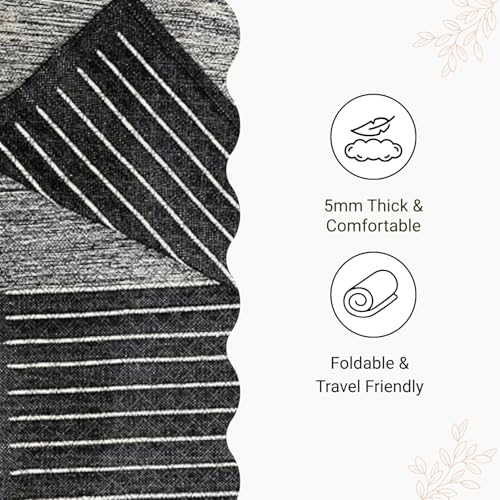 Indian Handmade100 % Organic Anti Skid Multi Colour Cotton Yoga Mat - Eco-Friendly Hand-Woven Rug - Non-Slip & Thick (24”x72”x5mm) for Hot yoga & Everyday Fitness at Home - Comfortable & Foldable Extra-Long Mat - color: BLACK 007