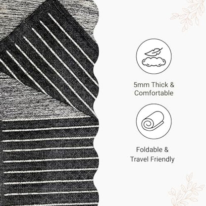 Indian Handmade100 % Organic Anti Skid Multi Colour Cotton Yoga Mat - Eco-Friendly Hand-Woven Rug - Non-Slip & Thick (24”x72”x5mm) for Hot yoga & Everyday Fitness at Home - Comfortable & Foldable Extra-Long Mat - color: BLACK 007