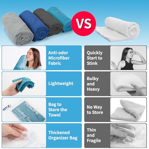 YESLIFE 4-Pack Cooling Towels (40"x 12"), Cooling Neck Wraps, Ice Towel - color: Black, Dark Blue, Blue, Grey