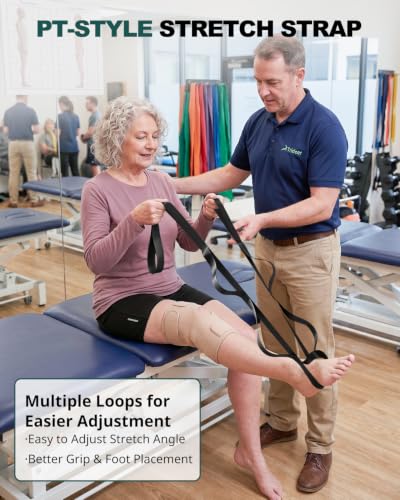 Trideer Non-Elastic Stretching Strap with Loops for Physical Therapy & Rehab, Knee Hip Leg ROM Post-Surgery, Yoga Strap for Stretching, Leg Lifter Strap Mobility Aid, Hamstring Calf Back - color: Black/75"x1"