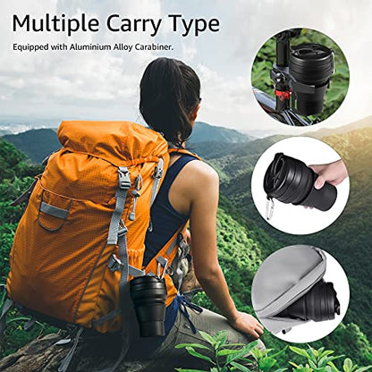 2PACK Collapsible Coffee Cup, 16 OZ 480ml Silicone Folding Camping Mug, Leak Proof BPA Free Portable Sport Bottle with Lids for hiking, Microwave & Dishwasher Safe (Black) - size: 2 x 16 Ounces