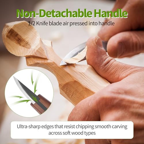 Wood Carving Kit - 12Pcs Wood Carving Tools Set with Storage Bag,Carving Knife Set with 4Pcs Whittling Knives, 5Pcs Detail Carving Knives,Wood Whittling Kit for Beginners Adults Kids