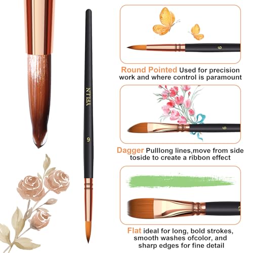 Paint Brush Set 6 Different Shapes for Watercolor Rock Face Painting Brush, Artist Craft Brush Supplies, Paint Brush Set for All Purposes Adult Painting (6)