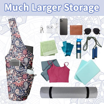 Yoga Bag for Women, Large Yoga Mat Bag Tote Carrier with Wet Dry Pocket | Water Bottle Holder & Adjustable Strap, Fits 1/2" Thick Yoga Mat for Gym, Pilates, Travel, Work - color: Paisley Pattern