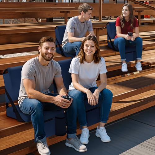 2pcs Stadium Seat for Bleachers with Back Support，Portable Bleacher Chairs with Back and Cushion，Includes Shoulder Strap and Cup Holder - color: Navy,2 Pack