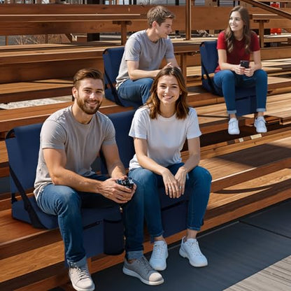 2pcs Stadium Seat for Bleachers with Back Support，Portable Bleacher Chairs with Back and Cushion，Includes Shoulder Strap and Cup Holder - color: Navy,2 Pack