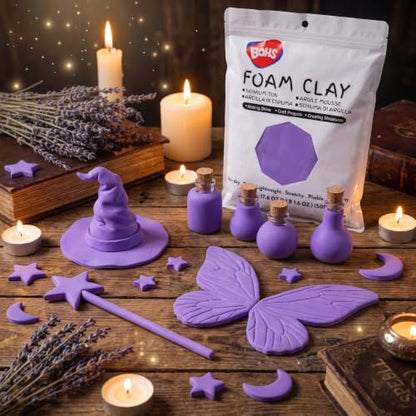 BOHS Foam Clay, Violet Air Dry Modeling Clay, 1.1 lb | Soft texture; crack-free finish; no crumbles; sculpt, sand and paint; school projects, slime making and fine-motor play - color: Violet, size: 500 g