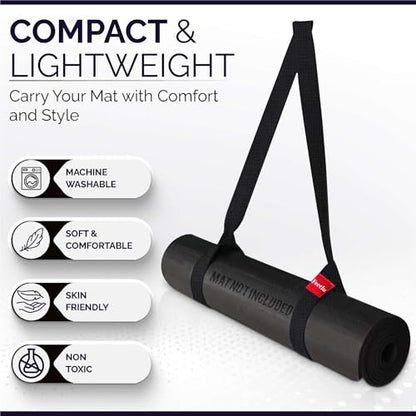 Yoga Mat Straps 2 in 1 - Cotton - Adjustable anti-slip straps for yoga, pilates, stretching, for carrying mats - color: Black