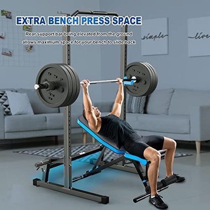 BEKING Squat Rack,All-in-ONE Power Rack Cage with Pull Up Bar,Adjustable Power Cage with Barbell Rack & Weight Plate Storage,Strength Training Workout Station for Home Gym Fitness,Space-Saving Design - color: Squat Rack