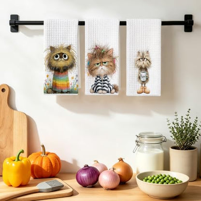 3 Pcs Funny Cat Kitchen Towels, Cute Cats Gifts Reusable Hand Towels-02 - color: Multi 1628