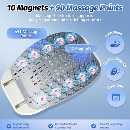 Back Stretcher for Lower Back, Pneumatic Adjustable Lumbar Support Board with 10 Magnets and 90 Massage Points, Daily Back Stretching Device for Home, Office, Yoga and Travel - color: Grey